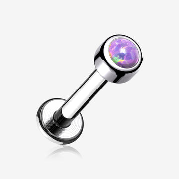 Implant Grade Titanium Internally Threaded Bezel Set Gem Ball Top Labret-Purple Opal